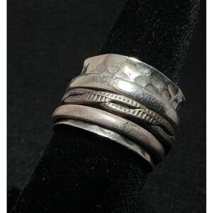 Vintage Brutalist Sterling Silver Brass Copper Triple Spinner Ring Size 6.75